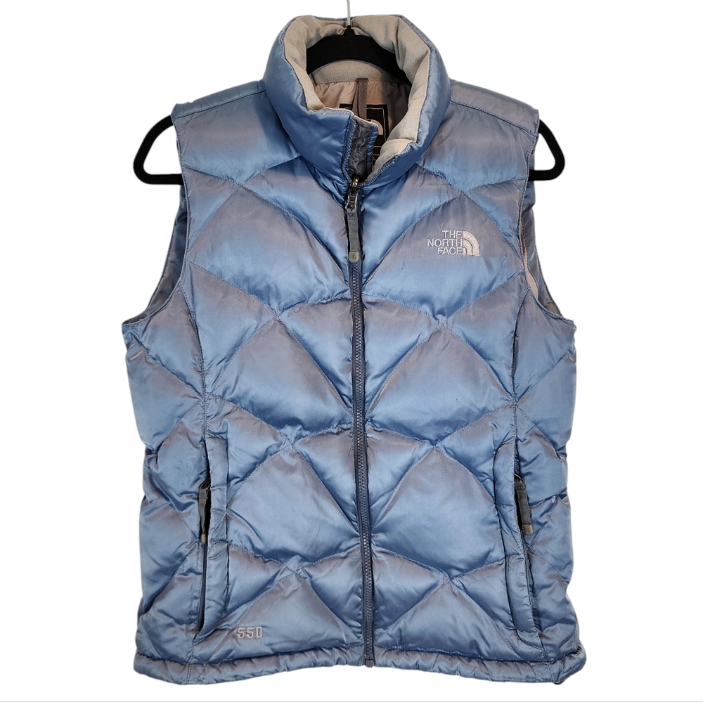 The North Face Women's Nuptse 550 Down Puffer Packable Vest Ice Blue Quilted Md
